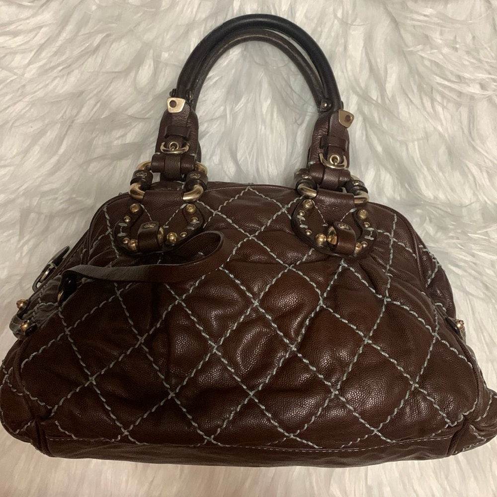 Vintage Y2K Juicy Couture Brown Quilted Leather Handbag/ Satchel With Stitching